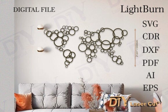 Download World Map Circles Wall Art Laser Cut - World Collection