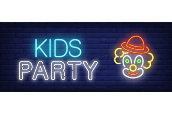 Download Kids Party Neon Text with Clown Head in - Art Collection