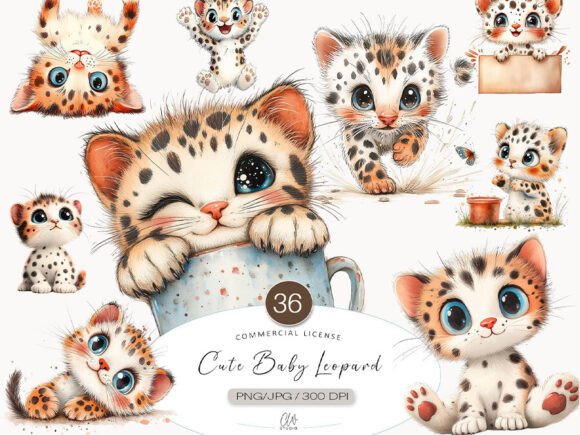 Download Cute Baby Leopard Clipart Set - Art Collection