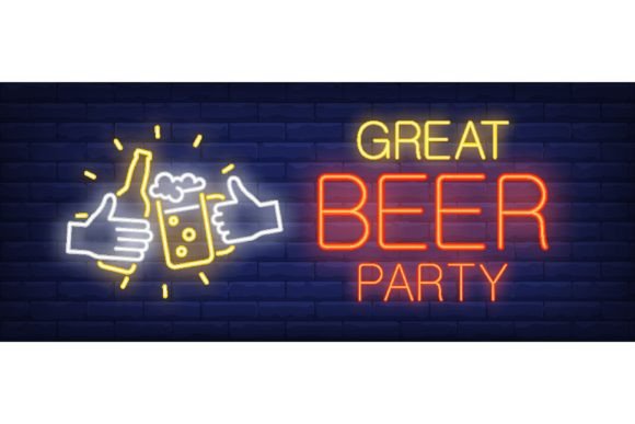 Download Great Beer Party Neon Sign. Glowing Insc - Art Collection