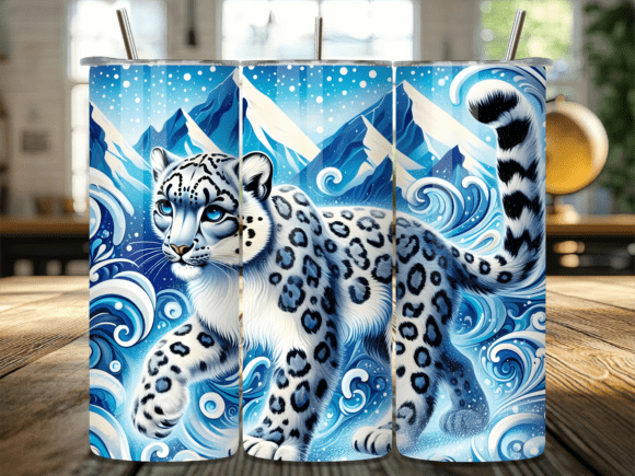 Download Artistic Snow Leopard Waves Tumbler Wrap - Art Collection