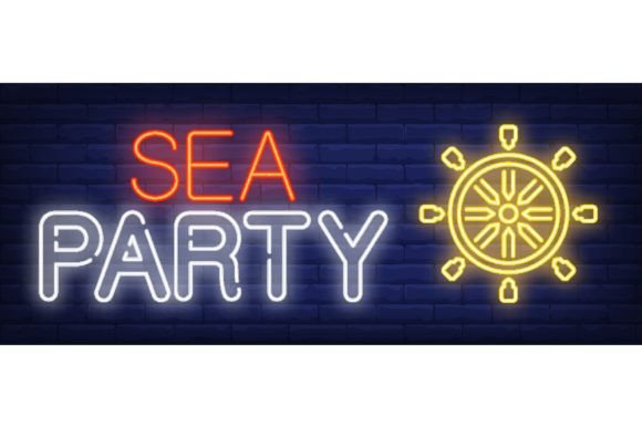 Download Sea Party Neon Sign. Glowing Inscription - Art Collection