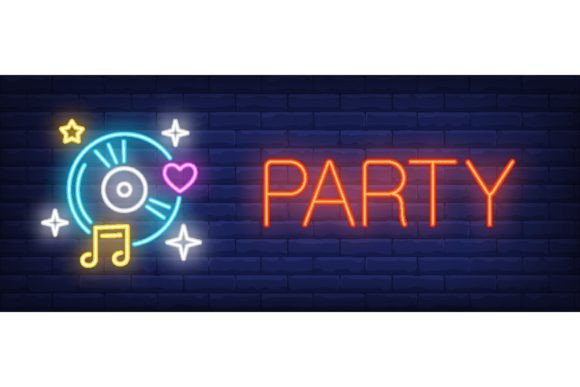Download Party Neon Text and Compact Disk with Mu - Art Collection