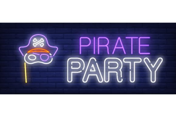Download Pirate Party Neon Sign. Glowing Inscript - Art Collection