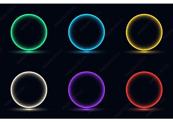 Download Set of Glowing Neon Circles Particles - Art Collection