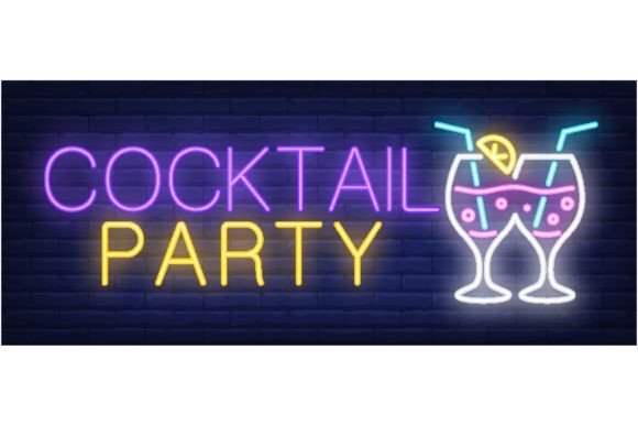 Download Cocktail Party Neon Sign. Clinking Glass - Art Collection