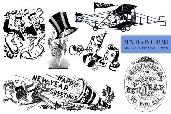 Download Black &amp; White New Year's Eve Clipart - Art Collection