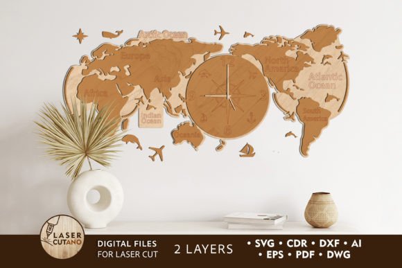Download Clock World Map Wooden Wall Art - World Collection