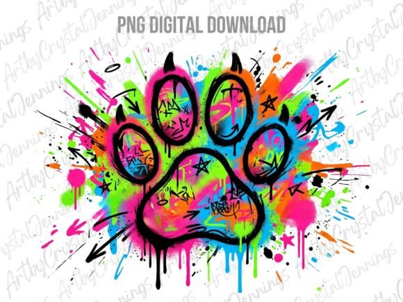 Download Graffiti Neon Dog Paw Print Art PNG - Art Collection