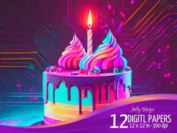 Download Rainbow Birthday Cake in a Neon Party - Art Collection