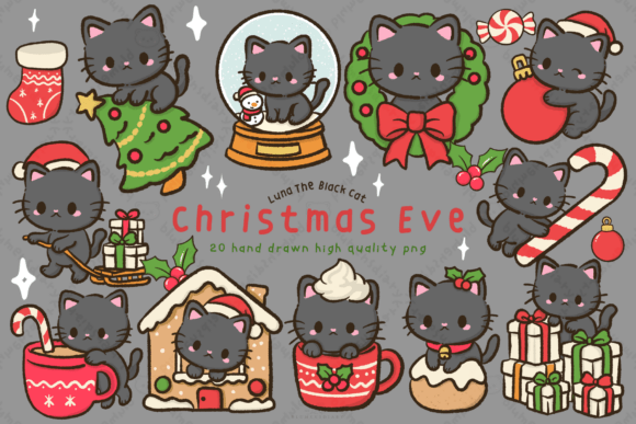 Download Kawaii Black Cat Christmas Eve Clipart - Art Collection